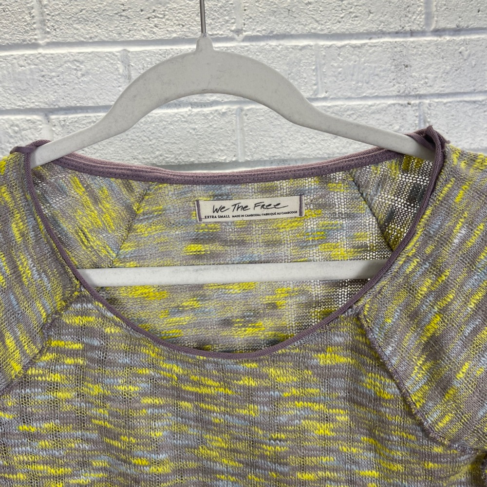 Free People We the Free Waffle Knit Thermal Top Womens XS Sea Combo Boho Grunge - Picture 8 of 9